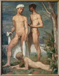 Tre badande ungdomar