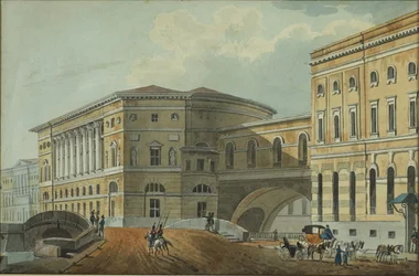 Utsikt över palatsvallen i St. Petersburg, första kvartalet av 1800-talet.