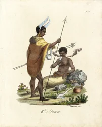 Afrikanska krigare med vapen (tryck)