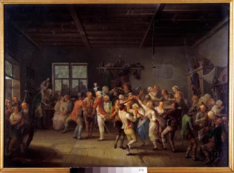 Rekrytering i en 1700-tals Inn Officers kappa dansare. Målning av Karl Pitz (1756-1795)