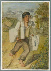 Newspaper Boy, 1864 (wc över svart media underritning)