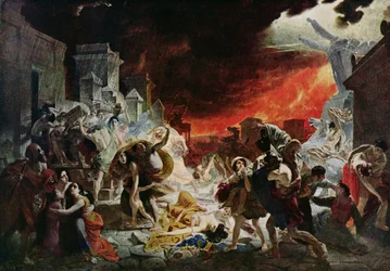 Förstörelsen av Pompeji år 79 e.Kr. (färg litho)
