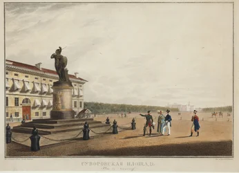 Suvorov (Souvorov)-torget i Sankt Petersburg - Karl Petrovich Beggrov (1799-1875). Litografi, akvarell