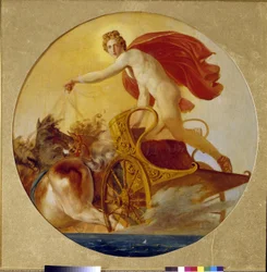 Phoebus som kör solens vagn (Phoebus Driving the Horses Of The Sun). Målning av Karl Pavlovich Briullov (Bryullov) (1499-1852), olja på duk. 1800-talets rysk konst, romantik. Ryska statens museum, Sankt Petersburg.