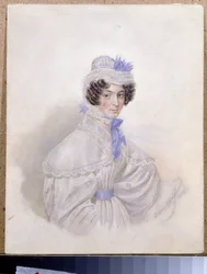 Porträtt av Anna Borisovna Bakunina (1802-1835). Verk av Karl Pavlovich Briullov (Bryullov) (1799-1852), akvarell på papper