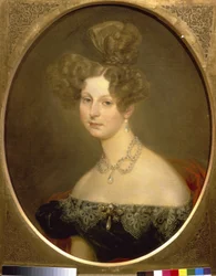 Porträtt av prinsessan Frederique Charlotte Marie av Württemberg (1807-1873), storhertiginnan Helene av Ryssland. (Porträtt av Friederike Charlotte Marie av Württemberg, storhertiginna Pavlovna av Ryssland). Målning av Karl Pavlovich Briullov (Bryullov) (1