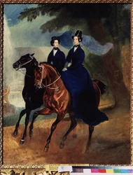 Porträtt av kejsarinnan Alexandra Fodorovna (1798-1860) med sin dotter (Porträtt av kejsarinnan Alexandra Fyodorovna, med sin dotter) Målning av Karl Pavlovich Briullov (Bryullov) (1799-1852) - Olja på duk