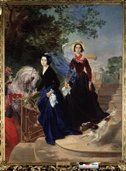 ""Porträtt av systrarna Olga och Alexandra Shishmariov"" Unga kvinnor i det ryska högsamhället. Målning av Karl Briullov (Bryullov) (1799-1852) 1839 State Russian Museum Sankt Petersburg