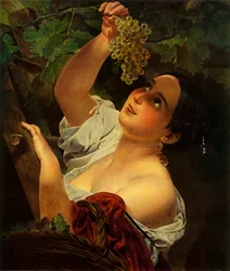 Italiensk middag, italiensk flicka som plockar druvor