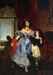 Porträtt av grevinnan Julia Samoilova med hennes styvdotter Amazillia Pacini och en svart pojke, 1832-1834