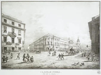 Utsikt över Sadovaya Street i Sankt Petersburg, mitten av 1800-talet