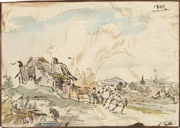 Lantlig idyll, bondgård med hästar