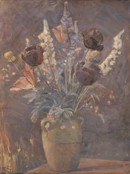 Lervas med tulpaner och andra blommor av Karl Schou