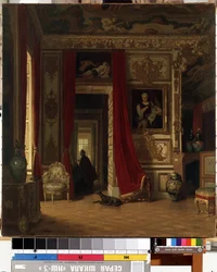 Interiör. Målning av Karl Zimmermann (1796-1820). Olja på duk, 83 x 77 cm. Tysk konst från 1800-talet. Statens M.K. Ciurlionis konstmuseum, Kaunas (Litauen).