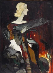 ""Madone de la mitraillette"" (Madonna med maskingevär) Peinture de Karlis Padegs (1911-1940) - 1932 - Olja på duk Dim 134x100 cm Statens konstmuseum i Lettland, Riga Lettonie
