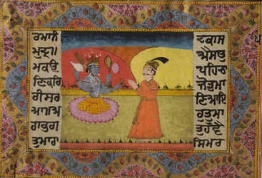 Raja Parikshit står framför Vishnu