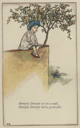 Humpty Dumpty satt på en vägg (färg litho)