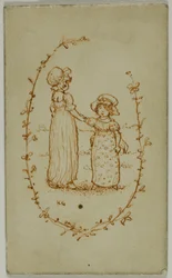 Vinjett av två flickor (recto); Athena (omvänd)