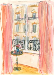 Illustration av utsikten från ett fönster i Paris