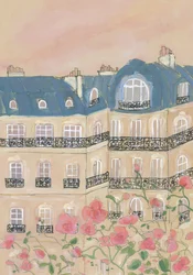 Solnedgång över Paris byggnader