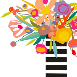 Flowers and stripes 2, 2024 (digital illustration från originalcollage på träpanel)