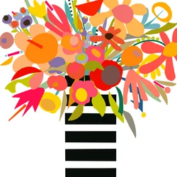 Flowers and stripes 3, 2024 (digital illustration från originalcollage på träpanel)
