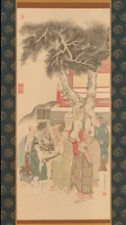 Ten Rakan undersöker en målning av vitklädda Kannon, 1792.