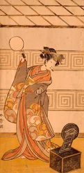 Skådespelaren Arashi Sangoro II i kvinnlig roll, av Katsukawa Shunsho (1726-1792), träsnitt, Japan, japansk civilisation