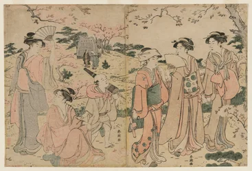 Kvinnor som tittar på körsbärsblommor i Asukayama, 1780-talet.