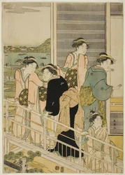 Kvinnor på en balkong i ett Yoshiwara tehus
