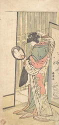 En kurtisan som tittar på sin reflektion i en handspegel, ca. 1787.