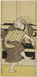 Skådespelaren Asao Tamejûrô I som den berusade Gotôbei som dansar Sambasô-dans i "Yoshitsunes Koshigoe Petition" ("Yoshitsune Koshigoe jô")