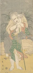 Asao Tamejuro som en gråhårig gammal man i trasiga kläder, ca. 1789.