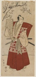 Ichikawa Monnosuke II som en herre som håller en fana, 1791.