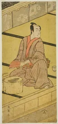 Skådespelaren Ichikawa Monnosuke II som Daidoji Tabatanosuke i pjäsen Mukashi Mukashi Tejiro no Saru, uppförd på Ichimura-teatern under den åttonde månaden 1792
