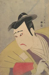 Skådespelaren Ichikawa Yaozo III håller en röd fläkt, 1794.