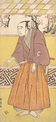 Skådespelaren Onoye Matsusuke I, som en man som håller en stängd fläkt i sin högra hand, ca. 1780.