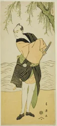 Skådespelaren Sawamura Sojuro III som Ume no Yoshihei i pjäsen Suda no Haru Geisha Katagi, uppförd på Kiri-teatern under den första månaden, 1796