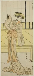 Skådespelaren Segawa Kikunojo III som Okaru i pjäsen Kanadehon Chushingura, uppförd på Morita-teatern under den åttonde månaden 1787