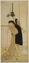Skådespelaren Segawa Kikunojo III som Otoma () i pjäsen Sayo no Nakayama Hiiki no Tsurigane (), uppförd på Nakamura-teatern () i den elfte månaden 1790 ()