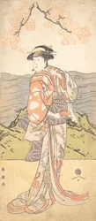 Den fjärde Iwai Hanshiro som en kvinna som står under ett körsbärsträd, ca. 1792