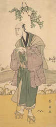 Den tredje Bando Hikosaburo som en man som står på stranden av en flod, ca. 1793.