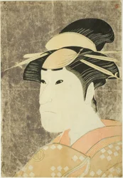 Skådespelaren Sanogawa Ichimatsu III som den Gion-prostituerade Onayo i pjäsen "Hana-ayame Bunroku Soga", uppförd på Miyako-teatern i den femte månaden 1794