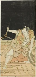 Skådespelarna Nakamura Nakazô I som Danshichi Kurobei och Ichikawa Danjûrô V som Issun Tokubei i "Osakas spegel under sommarfestivalen" ("Natsu MatsuriNaniwa Kagami")