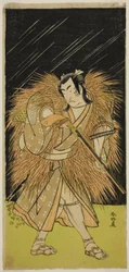 Skådespelaren Ichikawa Monnosuke II som Hayano Kampei i pjäsen Kanadehon Chushin Najori no Kura, uppförd på Nakamura-teatern i den nionde månaden 1780
