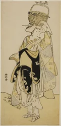 Skådespelaren Ichikawa Yaozo III som Shiragiku i danssekvensen "Shinobu Uri" i pjäsen Hatsuhana Mimasu Soga, uppförd på Nakamura-teatern under den första månaden 1785