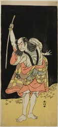 Skådespelaren Nakamura Nakazo I som Ippei () i pjäsen Koi Nyobo Somewake Tazuna (), uppförd på Ichimura-teatern () under den åttonde månaden 1778 ()