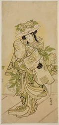 Skådespelaren Nakamura Nakazo I i en Shak-kyo-dans i pjäsen Aioi Jishi, uppförd på Ichimura-teatern under den fjärde månaden 1784