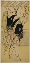 Skådespelaren Onoe Matsusuke I som Yawata no Saburo () i pjäsen Edo no Hana Mimasu Soga (), uppförd på Nakamura-teatern () under den första månaden 1783 ()