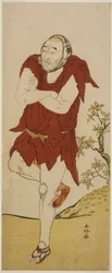 Skådespelaren Onoe Matsusuke I som tiggarmunk (Gannin Bozu) i pjäsen Keisei Ide no Yamabuki, uppförd på Nakamura-teatern under den femte månaden 1787